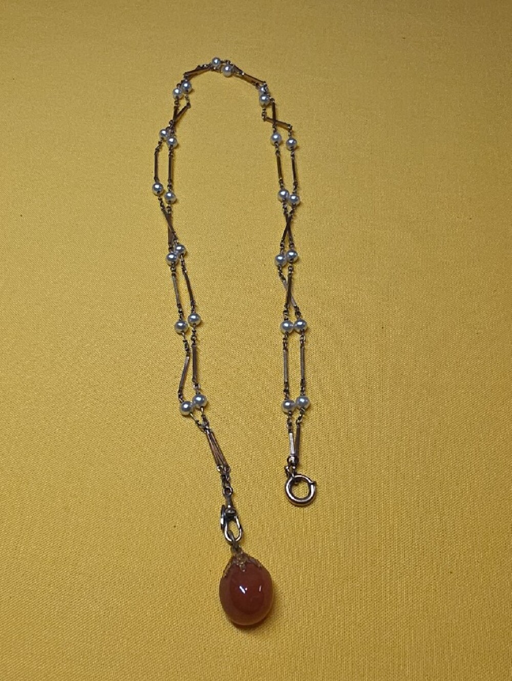 Antique 1920s Art Deco American Foil Co. Carnelian Drop Necklace